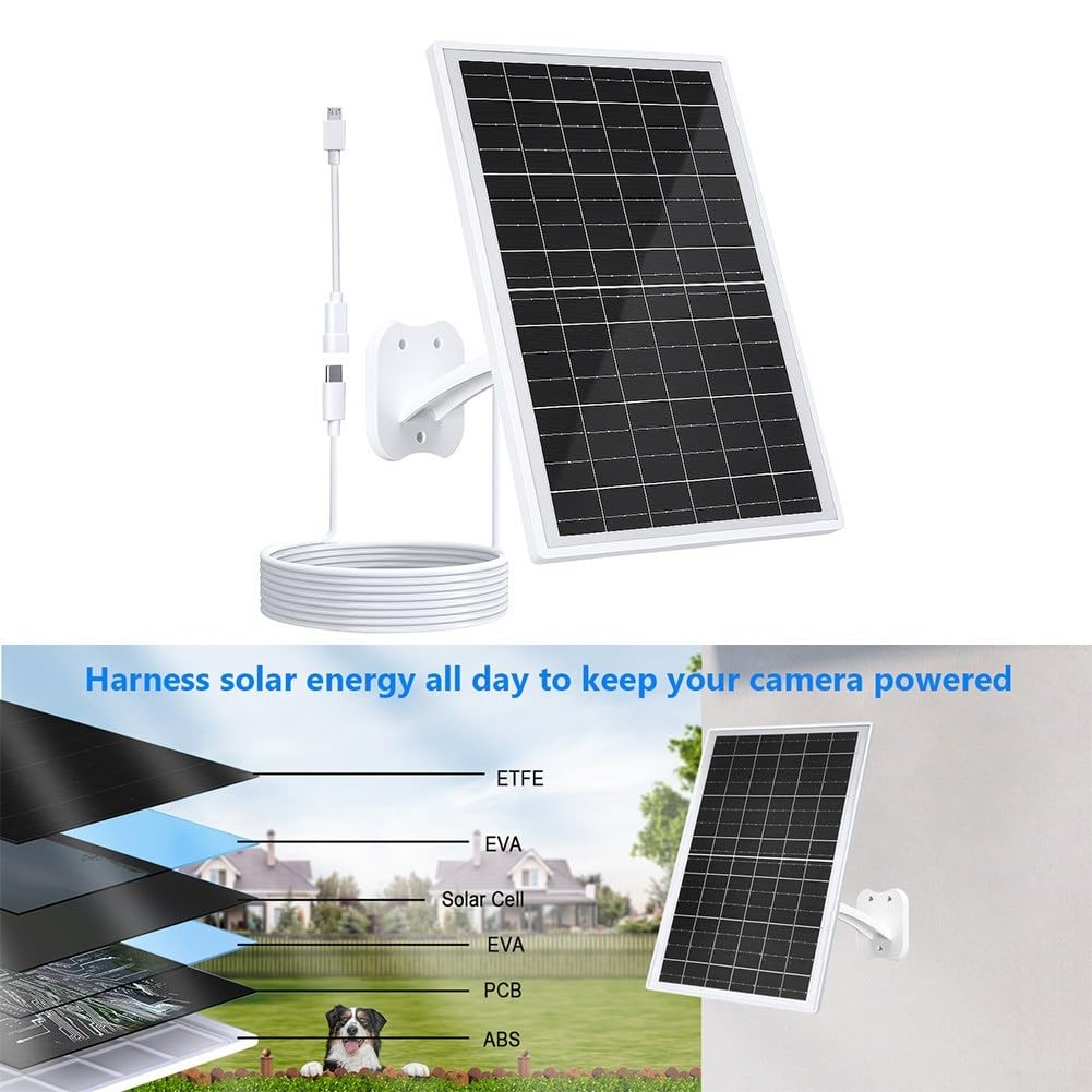 13W Solar-Ladegerät für Überwachungskameras, IP68 wasserdichtes Außenpanel mit USB-C/Micro-USB/DC-Anschlüssen, 360° verstellbare Halterung, 2,2 m Kabel