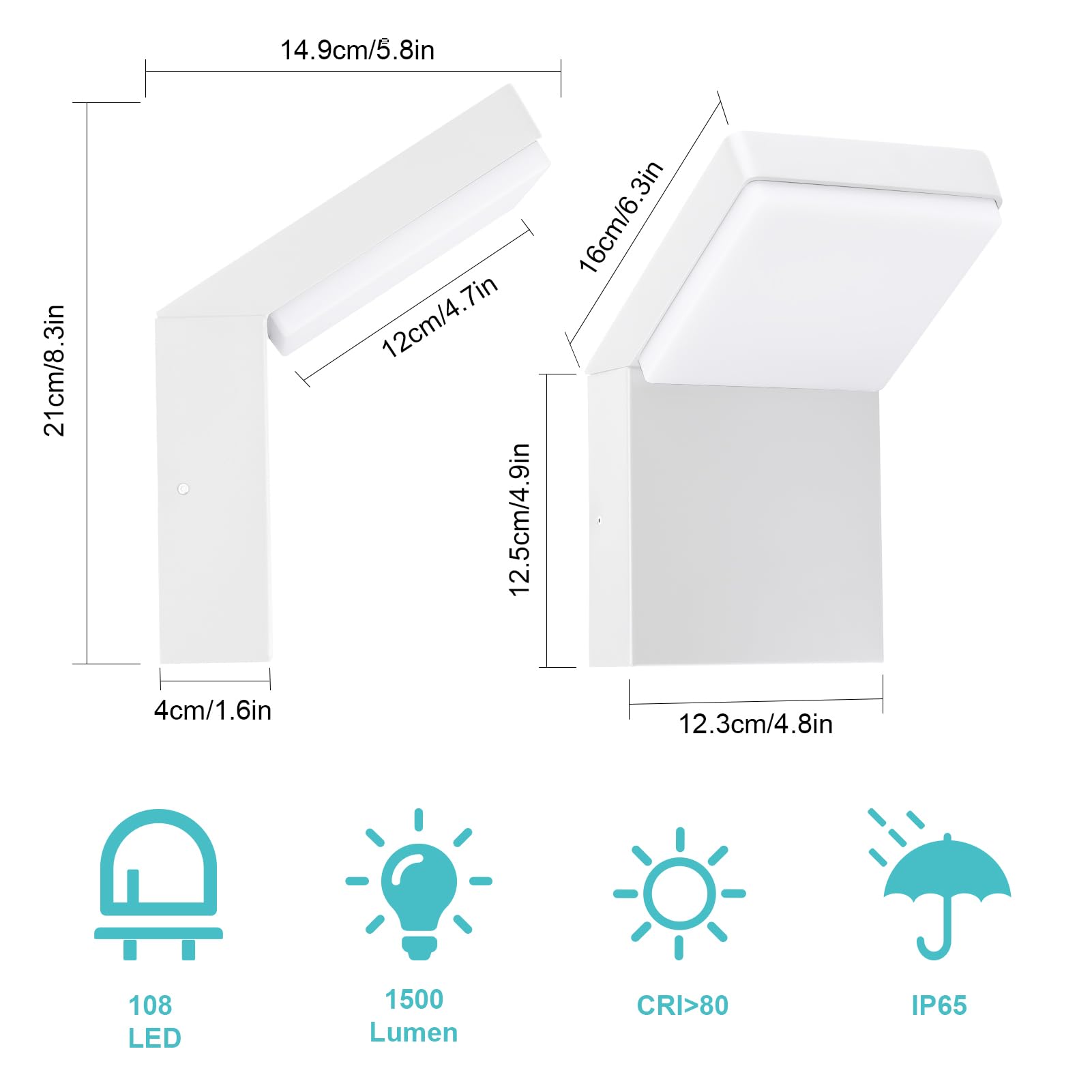 Klighten Applique da Parete LED Esterno Interno 24W IP65, Lampada da Parete Moderno Luci da Parete in Alluminio per Ingresso Terrazza Giardini, Bianco, 1500 Lumen, Bianco Naturale 4000K
