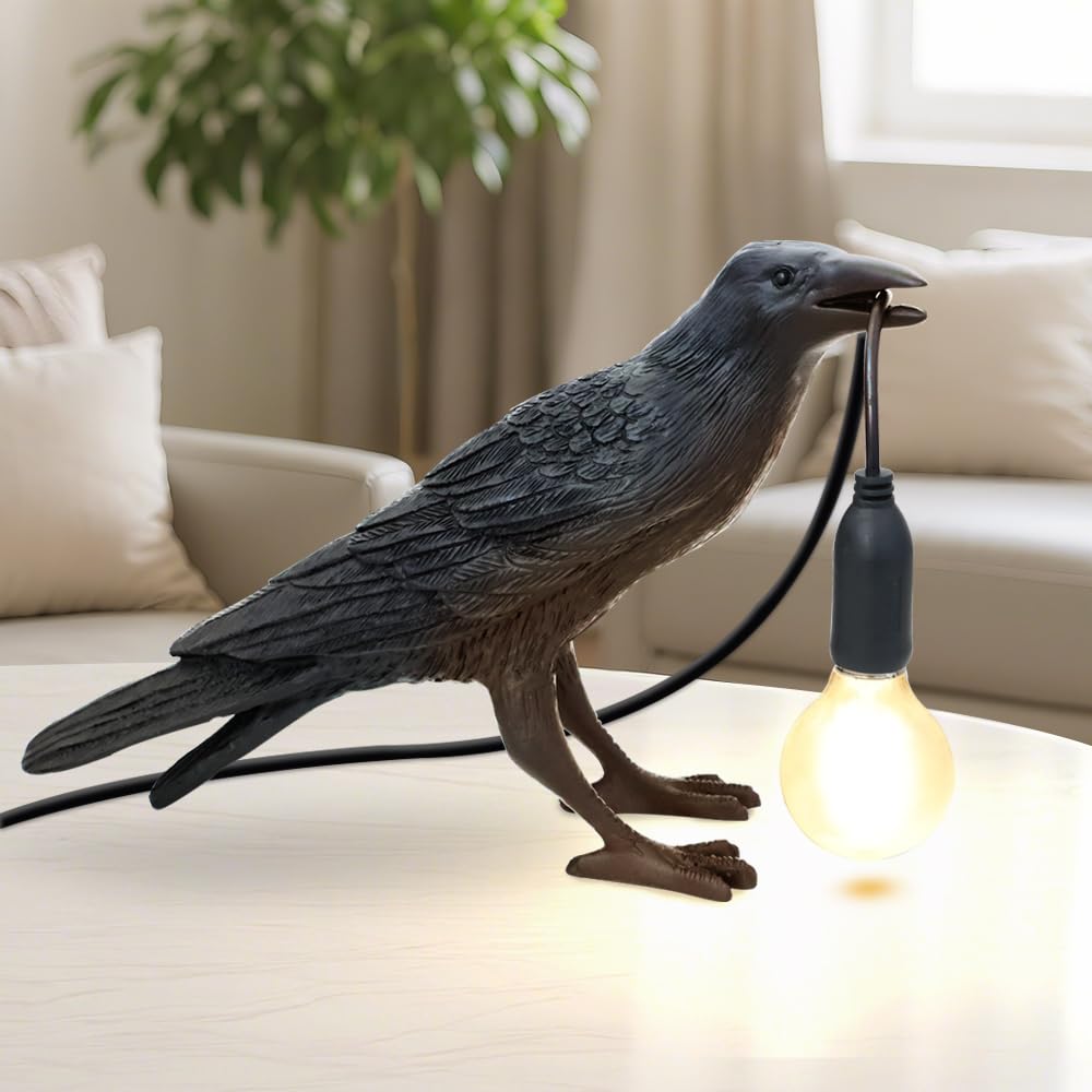 TONGNIDA Black Bird LED Table Lamp Cute Crow Desk Lamp,Creative Resin Bedside Lamps Animal Lamps Gothic Raven Decorated Bed Side Lamps for Bedroom,E27 lamp,Button Control