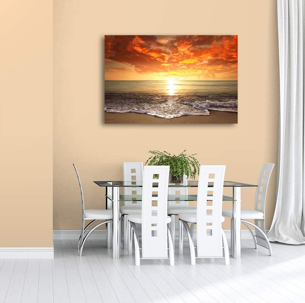 Baisuart-S0169 Canvas Prints Wall Art Sunset Ocean Beach Pictures Photo Paintings for Living Room Bedroom Home Decorations Modern Stretched and Framed Seascape Waves Landscape Giclee Artwork - Image 6