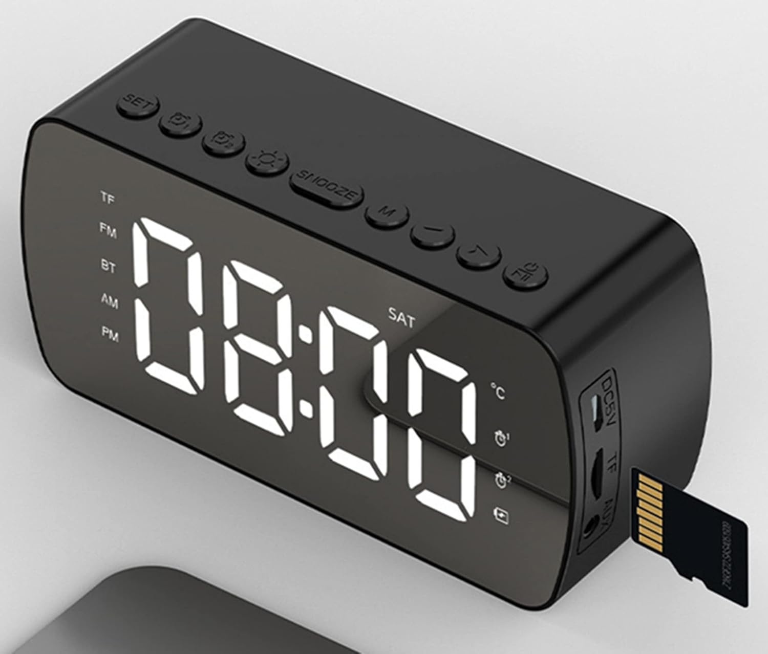 LED Mirror Wireless Speaker Digital Alarm Clock Big Time Display Table Alarm Clock