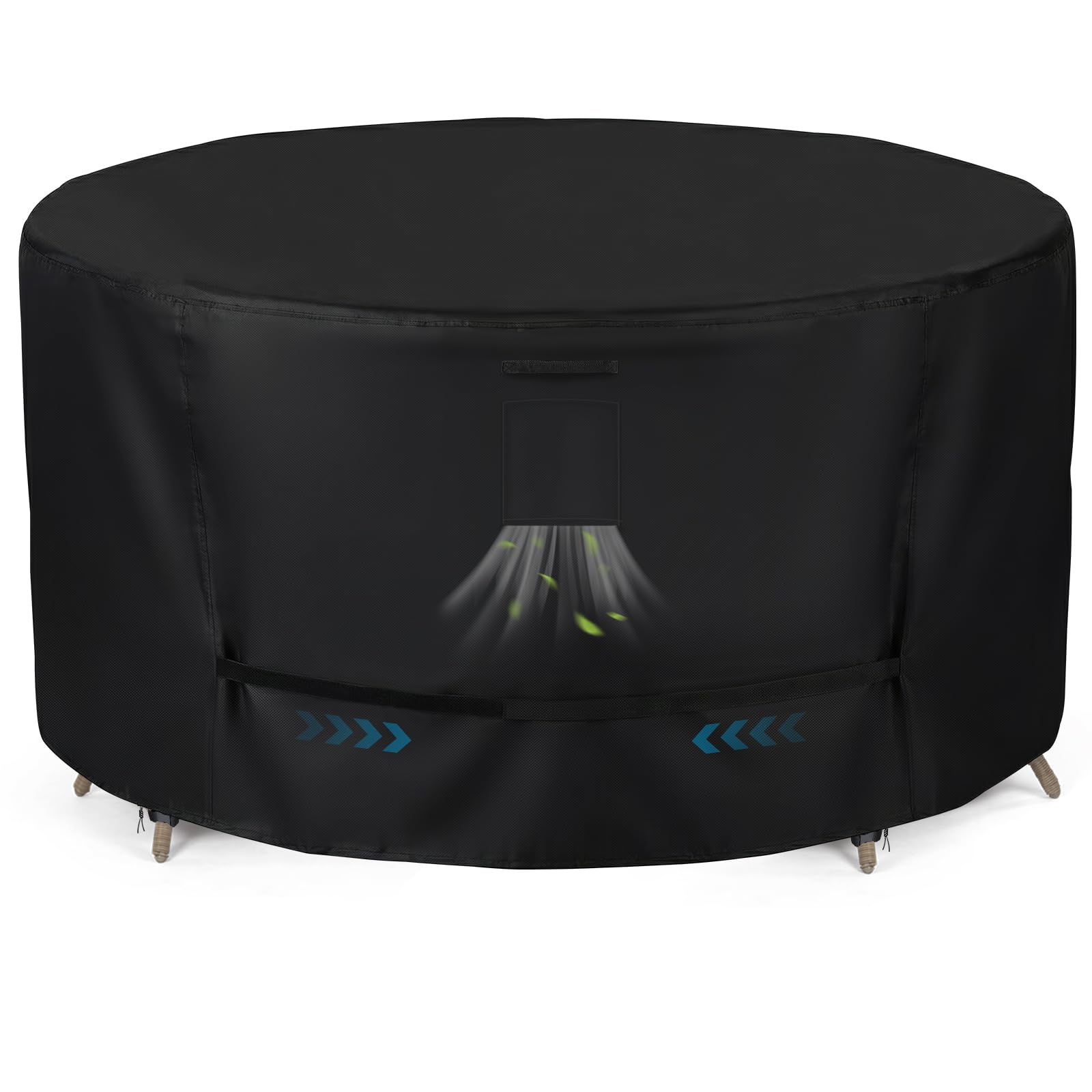 GARPROVM Housse ronde pour table de jardin 420D Oxford 420D imperméable coupe-vent anti-UV avec aérations et sangles Noir 190 x 80 cm