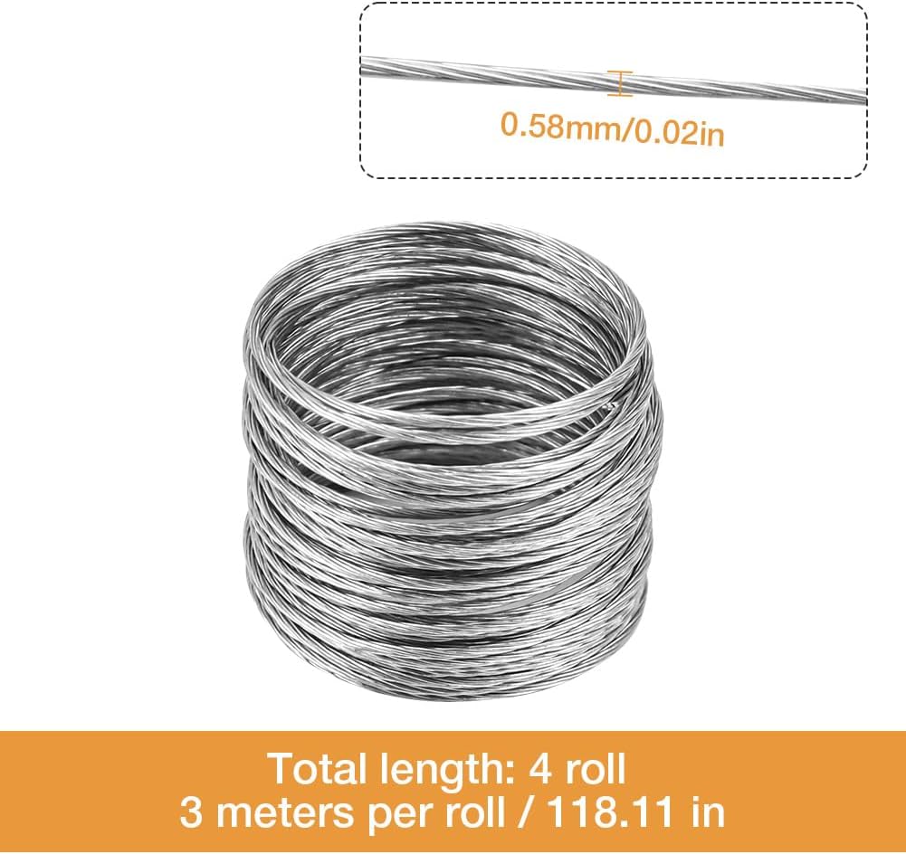 12 m Heavy Duty Metal Hanging Wire Picture Hanging Wire Braided Metal for Picture Frame Iron Cable for Hanging Photos Mirrors Clocks, 3 m x 4 Pieces