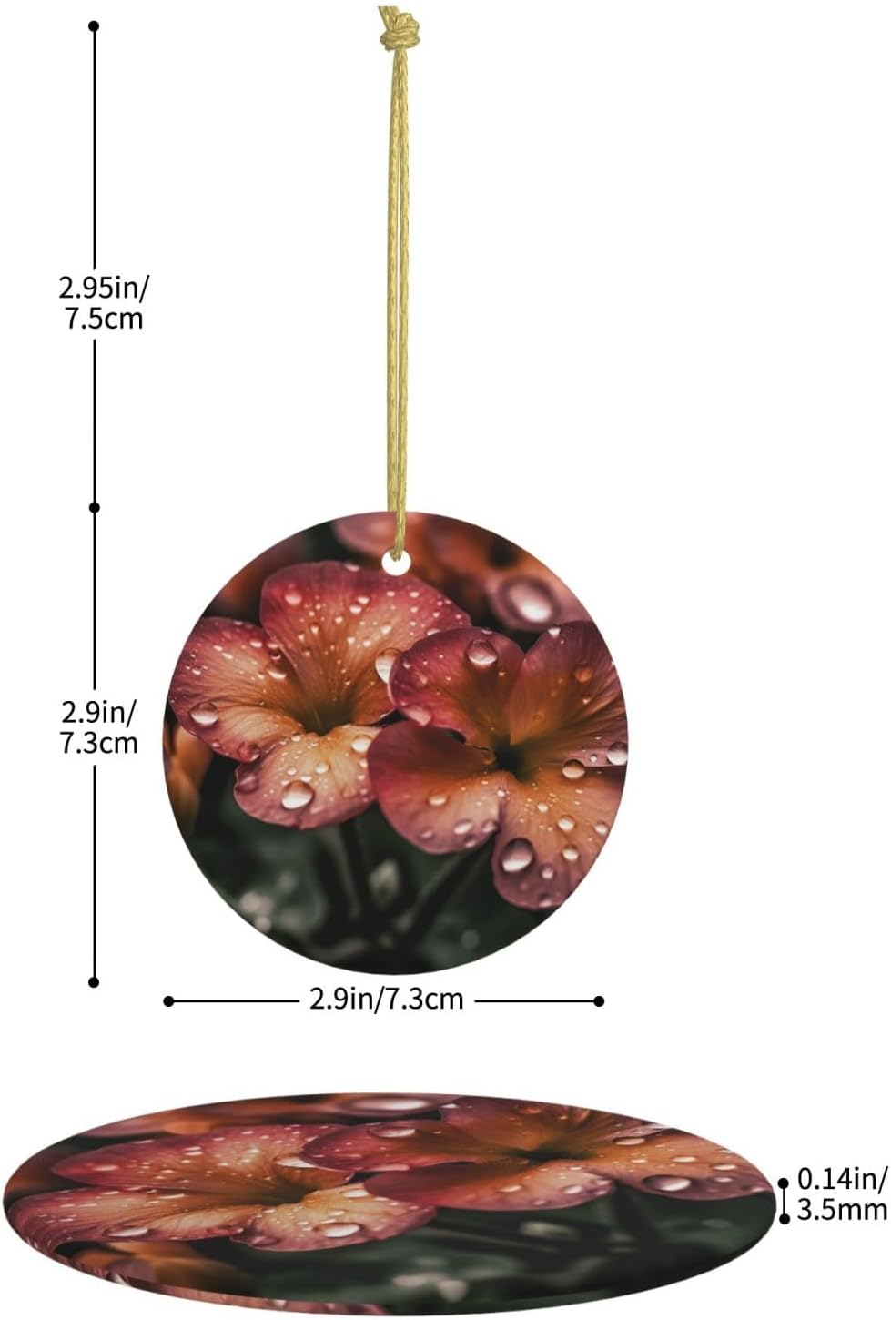 Flower Raindrops Print Christmas Ornament Round Xmas Ornament Hanging Ornaments for Christmas Tree Xmas Home Party Holiday Decoration Supplies Gift