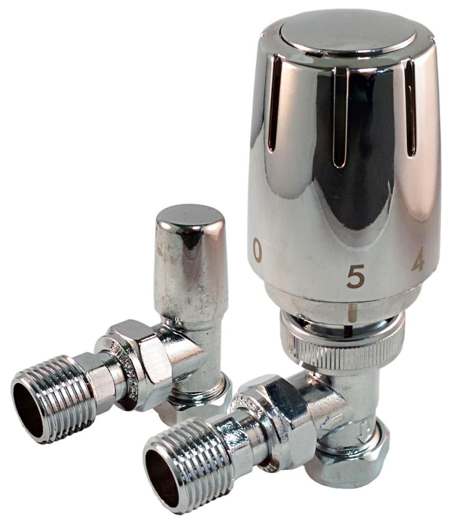 Eres Thermostatic Radiator Valve 15Mm Chrome Trv Angled With Lockshield Pack Set