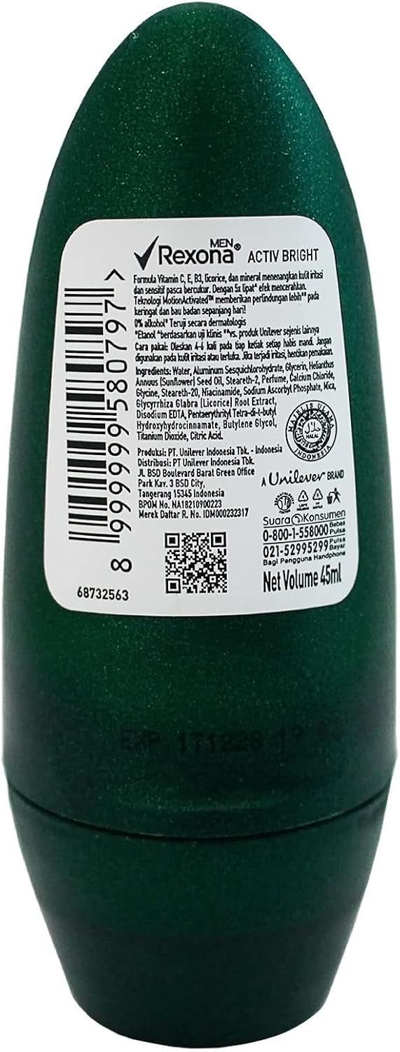 Мужской дезодорант-антиперспирант Rexona Roll On Activ-Bright Active Bright 1,6 жидких унции (45 мл) в 6 упаковках, фото 3