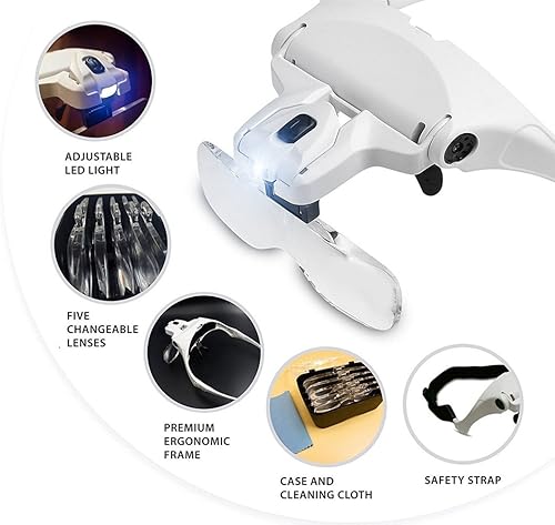 Miniatura 3 de OrchidBest Lupa iluminada con LED, lupa de ojos desgastados por la cabeza, lupa de lectura manos libres, lupa de joyería con lupa PCB, anteojos de