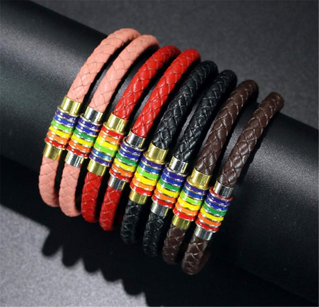 Leather Braided LGBT Rainbow Bangle Bracelet - Gay & Lesbian Pride