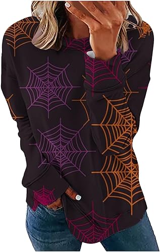 Comigeewa Sudadera con estampado retro para mujer, camisa de cuello redondo de Halloween, novedad, cuello redondo