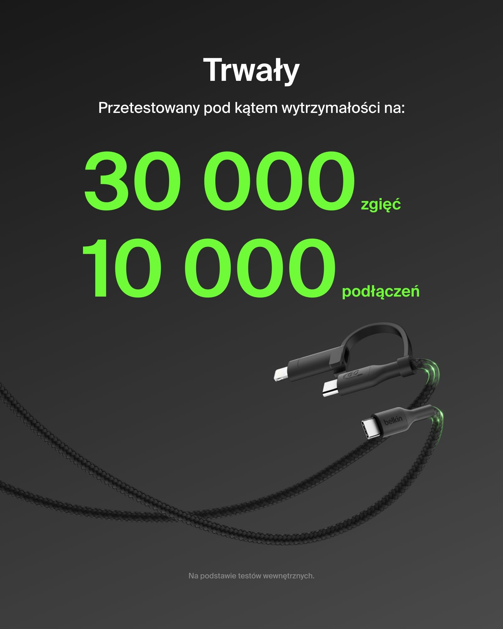 Belkin kabel do ładowania 2 w 1 ze złączami USB-C i Lightning – kabel w oplocie do szybkiego ładowania z USB-C na USB-C i Lightning, do ładowania urządzeń Apple iPhone, iPad, Samsung i innych – czarny