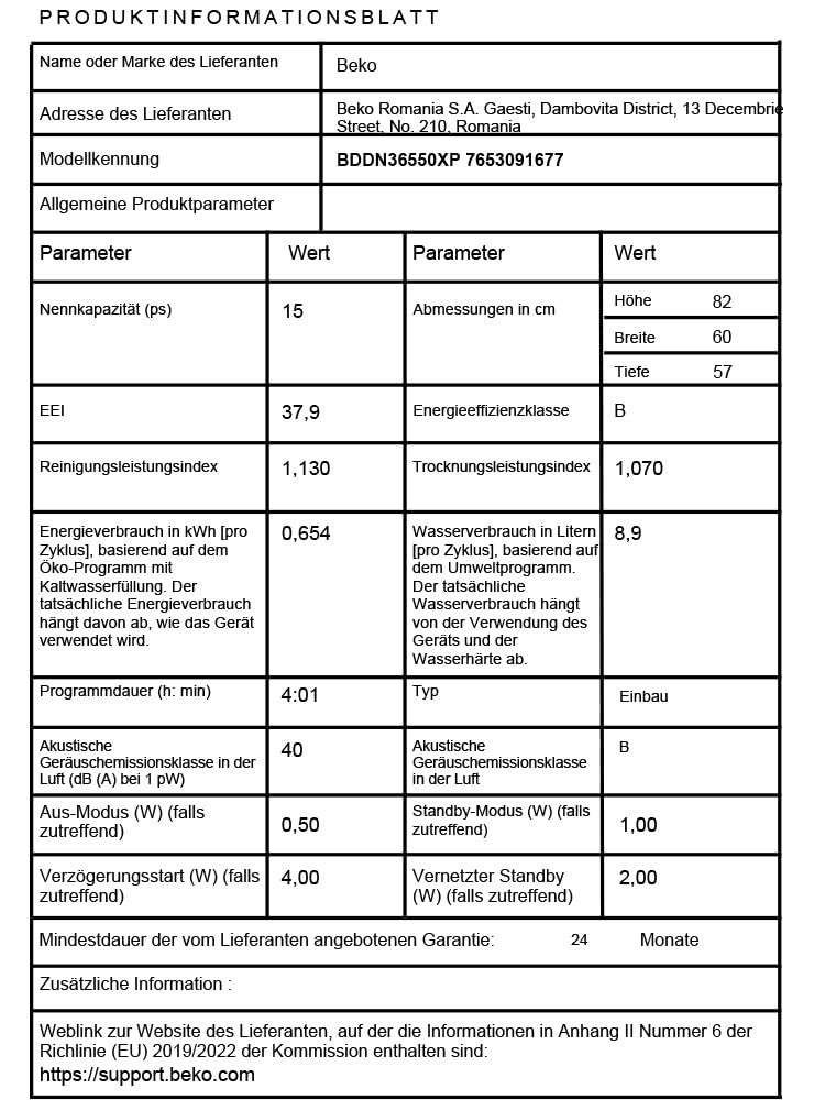Beko BDDN36550XP Geschirrspüler 60 cm, unterbau, für 15 Maßgedecke, 6 Programme, 6 Zusatzfunktionen, 3 Spülebenen, SilentWash, SelfDry, PowerIntense, SensorAdapt, edelstahl