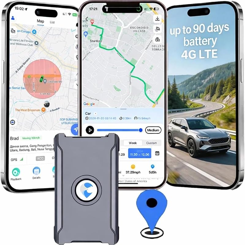 GPS Tracker for Vehicles Cars, Long Battery Life up to 30 Days, Subscription Needed, Strong Magnet, Unlimited Range, Geo-Fence, 4G Real Time Tracking Device, Hidden Vehicle Tracker