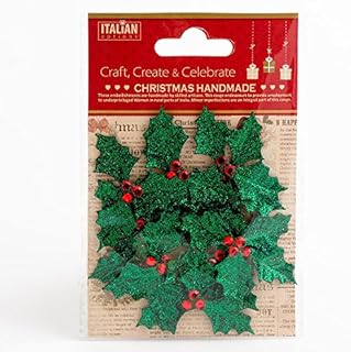Italian Options Glitter Holly Christmas Craft Decoration Festive Card Making Decoration (Pack of 12)