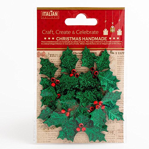 Italian Options Glitter Holly Christmas Craft Decoration Festive Card Making Decoration (Pack of 12)