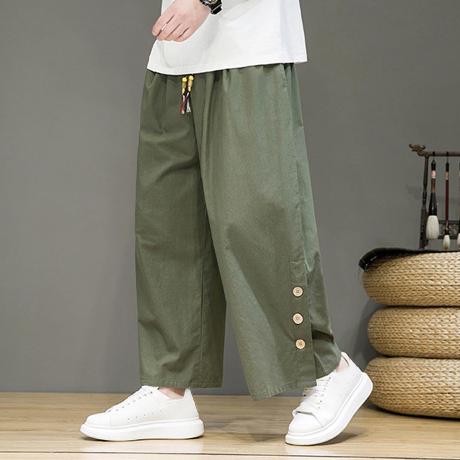 Pantalon de yoga japonais doux en lin pour homme - Pantalon kimono chinois - Pantalon baggy hip hop - Pantalon baggy Hakama Kung-Fu - Tenue uniforme - Pantalon de Tai Chi - Yoga - Pantalon de loisirs