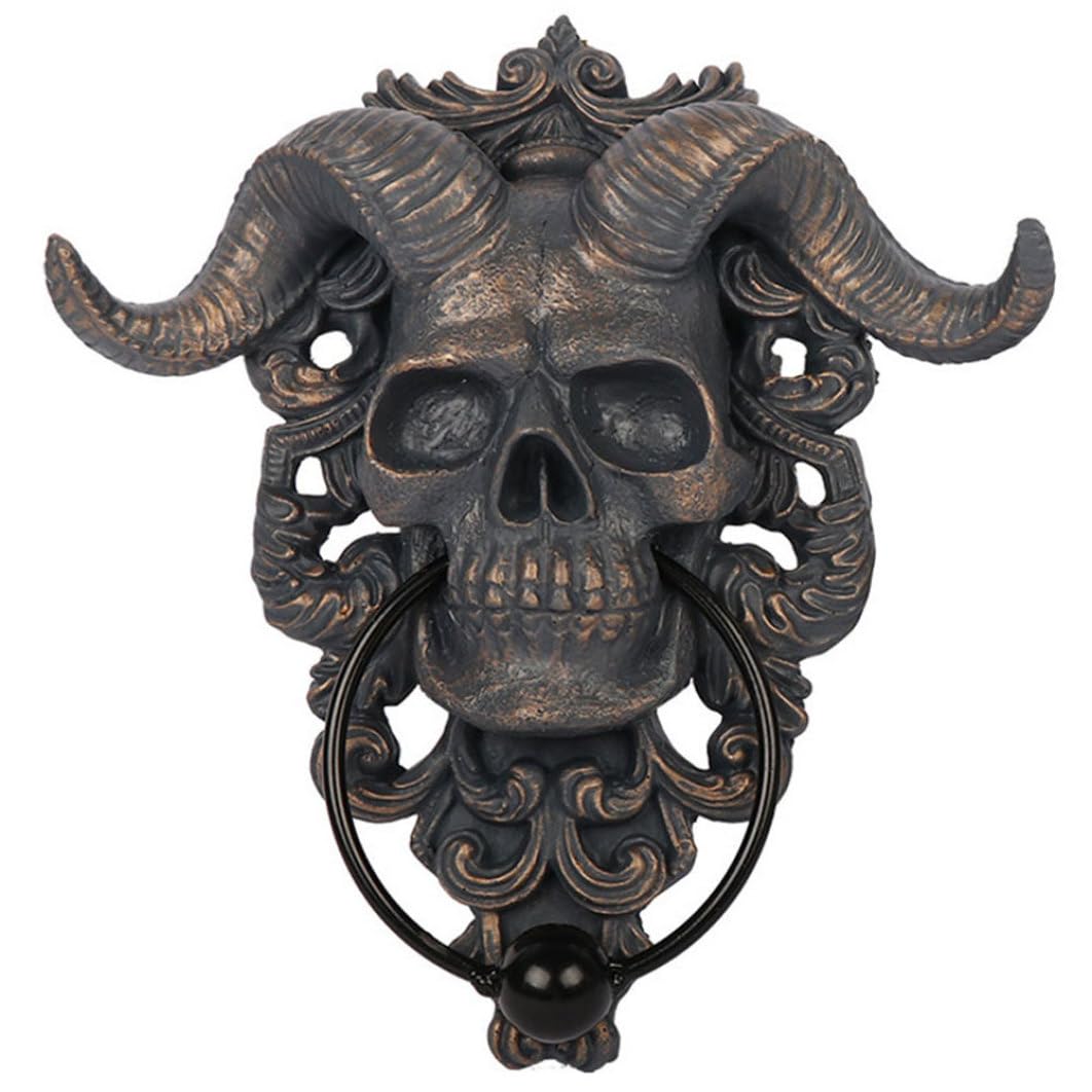 Xdyyjrasa As Shown Gothic Horned Skull Door Knocker Skeleton Head Decor – Front Door Knocker (Small)
