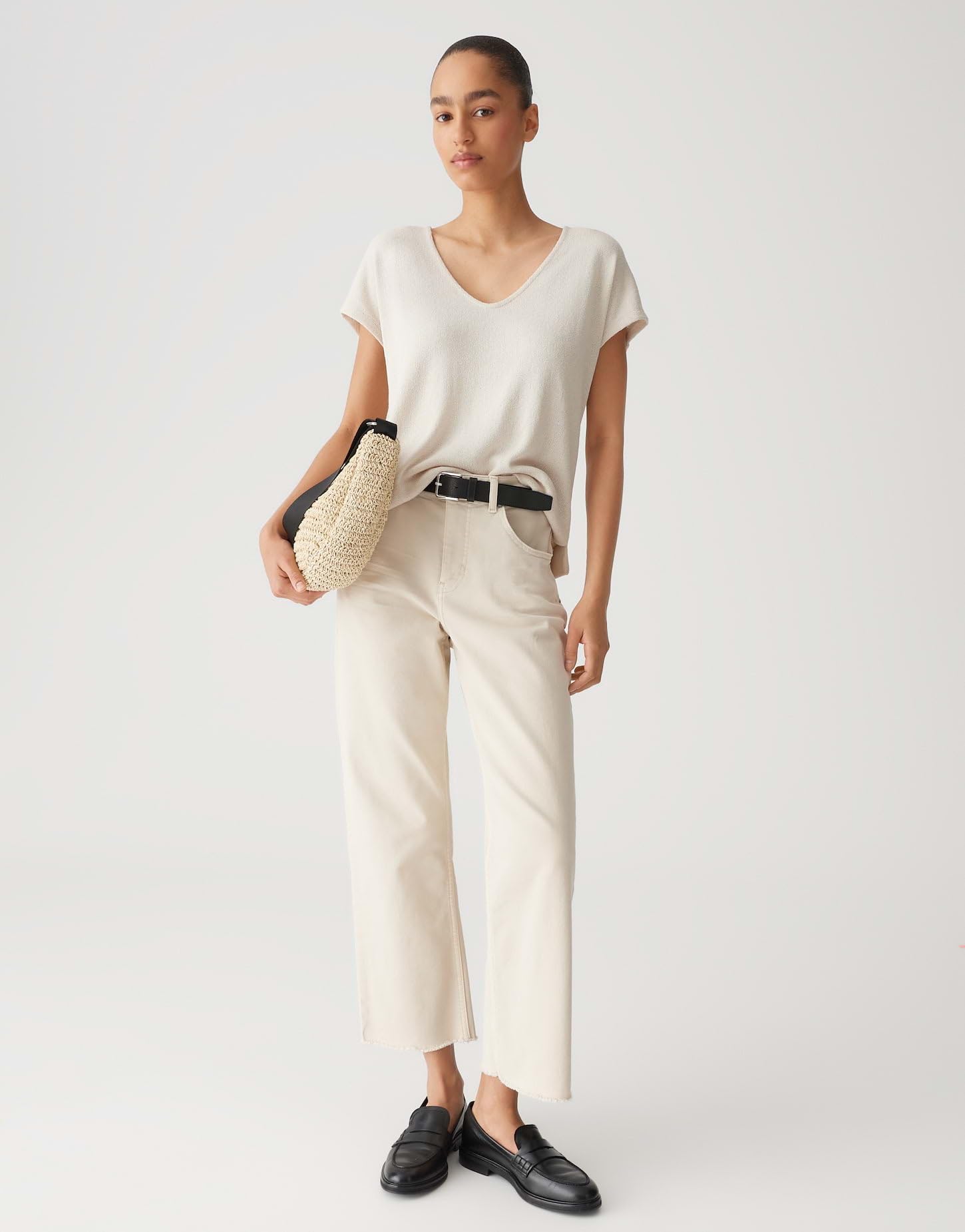 OPUS Damen Kurzarmshirt | Shirt SIRUKUS Boxy Fit in Feinstrick Optik