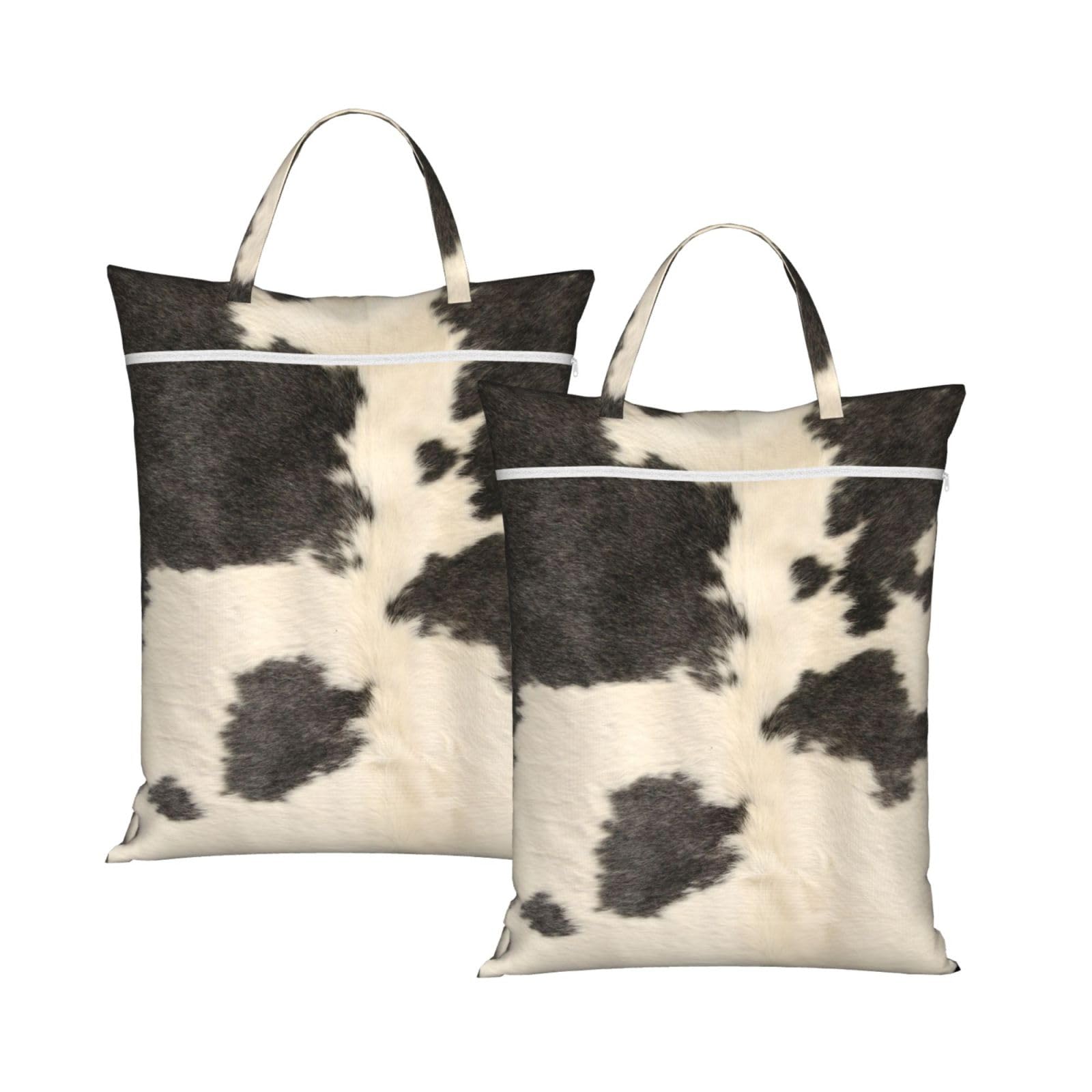 Yfsgdlbn 2Pcs Cowhide Printed Travel Dirty Laundry Bag Clothes Pack Storage Basket Bag