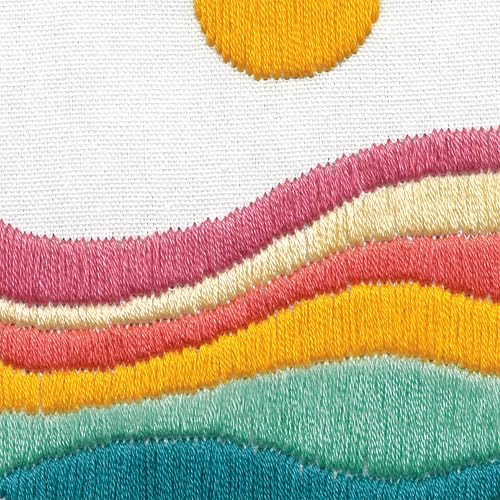 Image of Dimensions 72-70391 Sunset Waves Embroidery Needlepoint Kit for Beginners, 6 inch Diameter Hoop, Multicolor, 5 Pieces