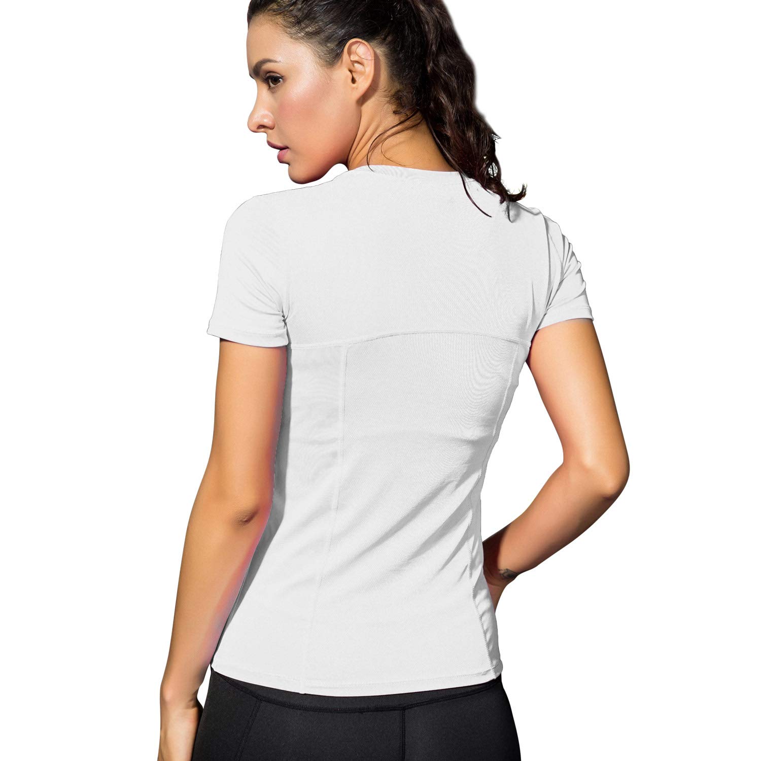 Maglia da allenamento da donna Dry Fit a maniche corte Sport Compressione Top traspirante Athletic T-shirt - Beige - XL