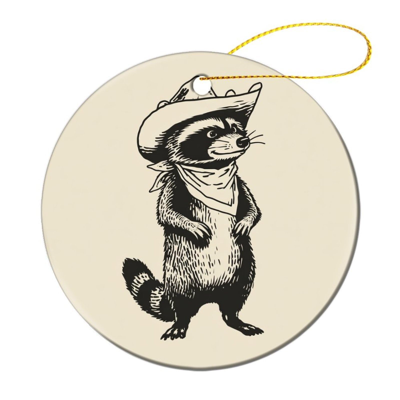 Minimalist Raccoon Wearing Cowboy Hat Christmas Tree Hanging Ornaments,2 Pieces, 7.2CM Round Double-Sided