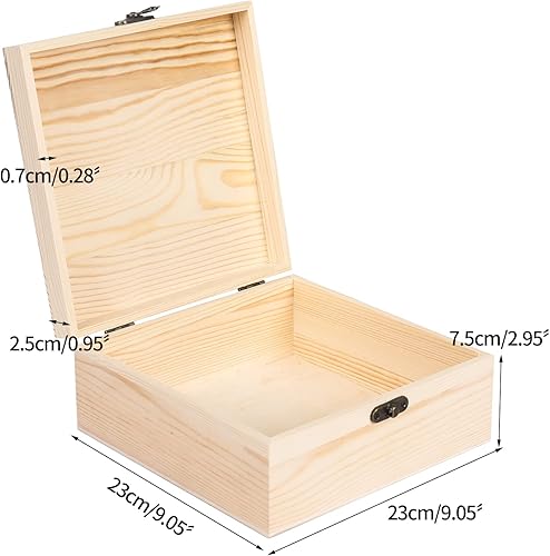 Miniatura 2 de FORACKS Caja de almacenamiento de madera sin terminar con tapa, caja de recuerdos de 9.1 x 9.1 x 3.9 pulgadas, cajas de regalo rústicas de madera
