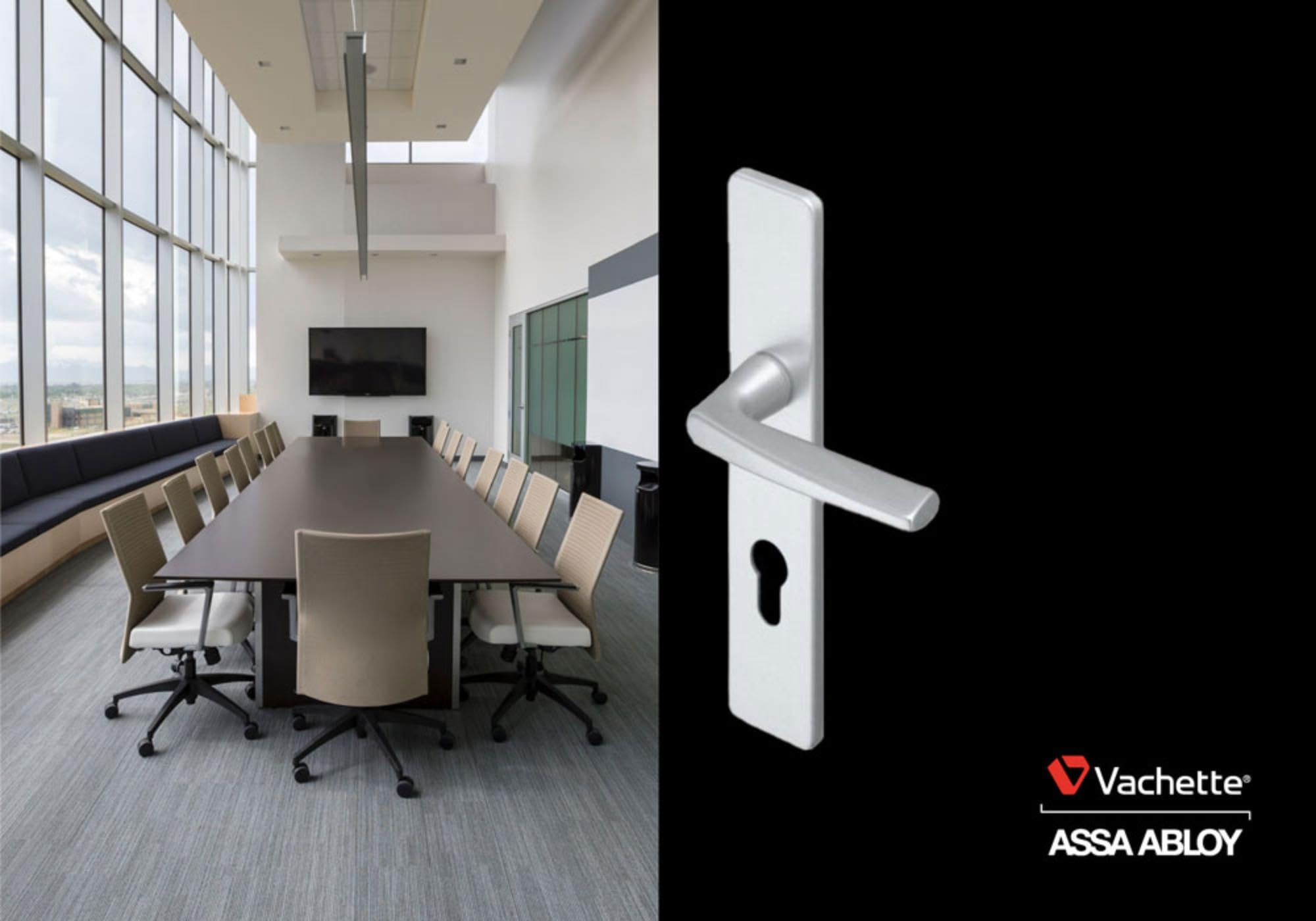 Vachette Set de Poignée de Porte sur Grande Plaque RIVIERA - Version Clé L - Porte de Chambre, Bureau - Entraxe 195 mm - Système de Pose Facile - Garantie 10 ans - Aluminium Résistant, Finition Argent