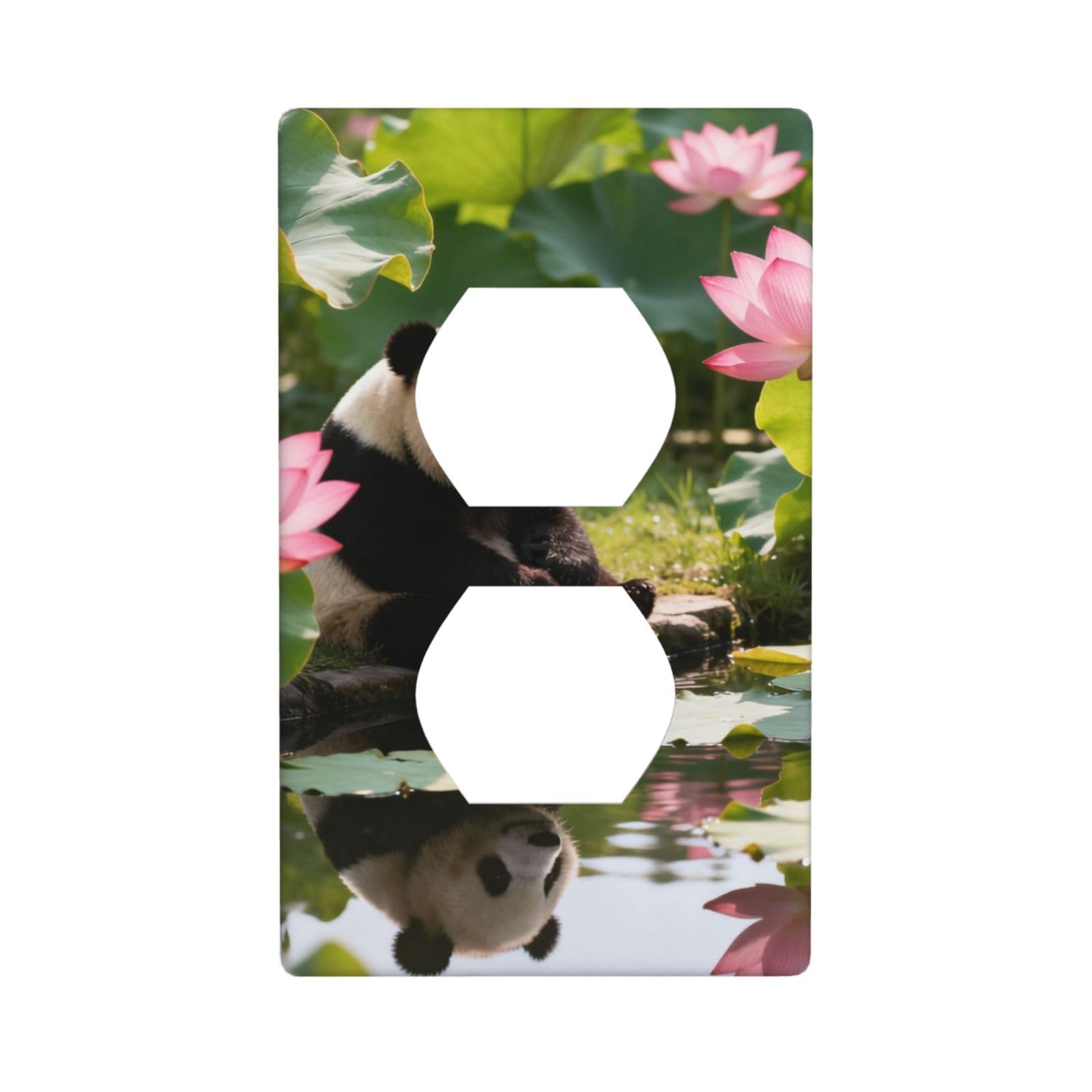 Panda Lotus Pond Unbreakable Polycarbonate Switch Plate-1 Gang Screwless Wall Plate for Home Office