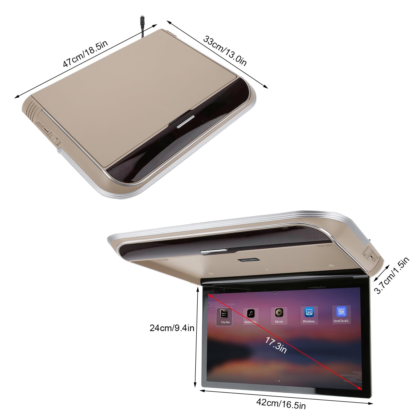 Reproductor de Techo para Coche MP5 17,3 Pulgadas HD 1080P USB Monitor DigitalCompatible WiFi