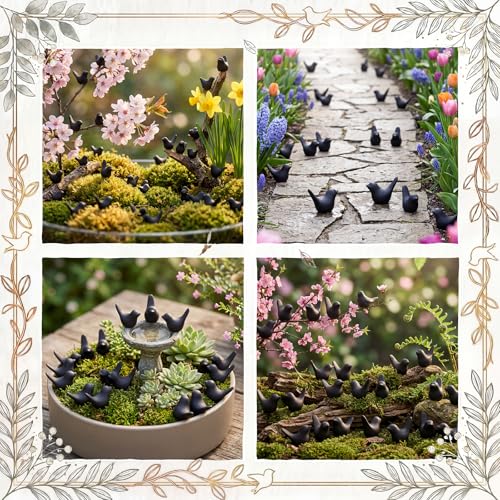 Figuritas negras de pájaros miniatura de resina, 100 pcs miniatura 3