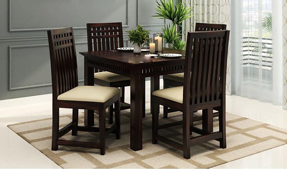 Buy Credenza Solid Sheesham Wood Dining Table 4 Seater with Chairs