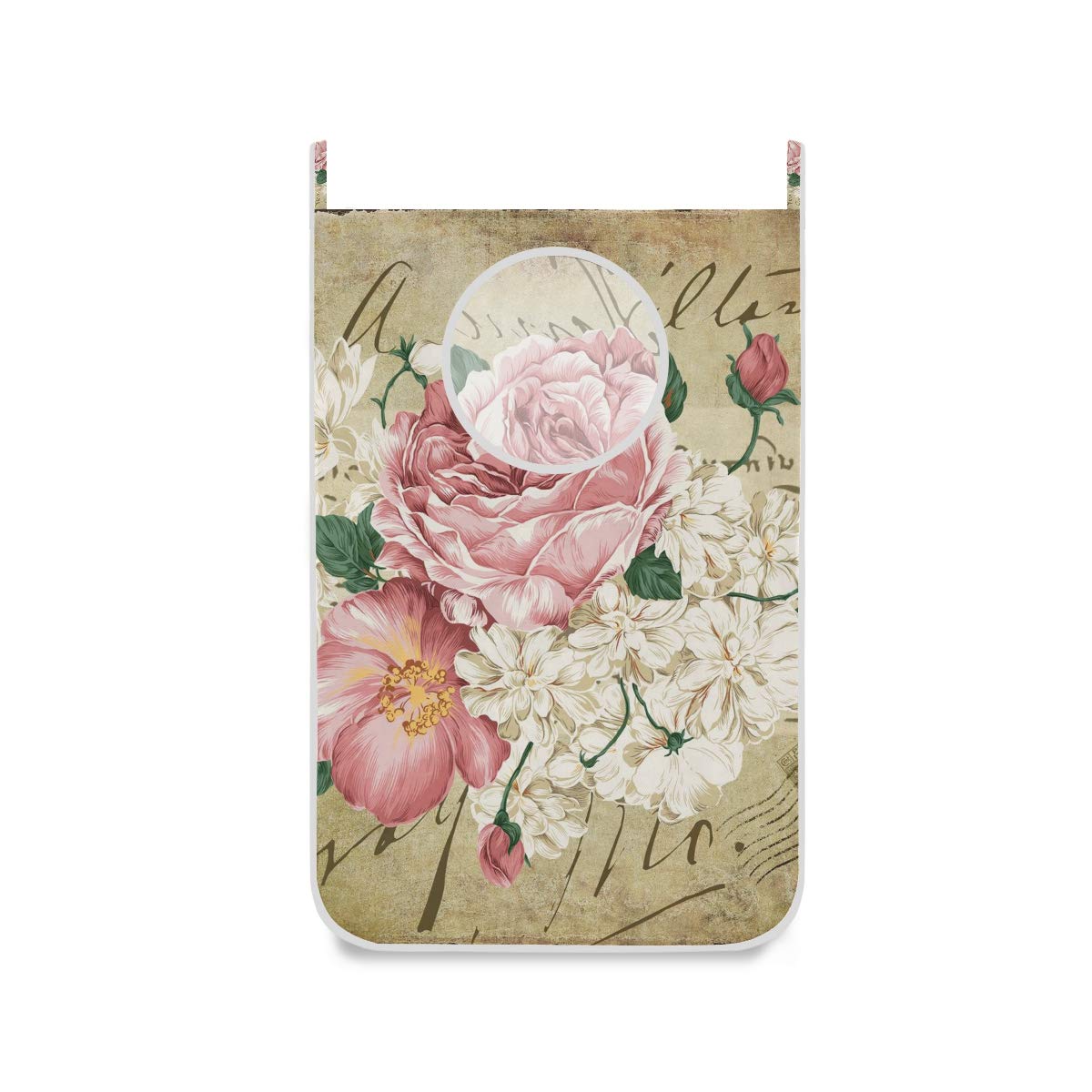 ISAOA Large Hanging Laundry Hamper Bag for Bedroom Nursery Dorm Door Closet,Vintage Shabby Chic Pink Rose Floral Laundry Bag Foldable Storage Toys Laundry Bins