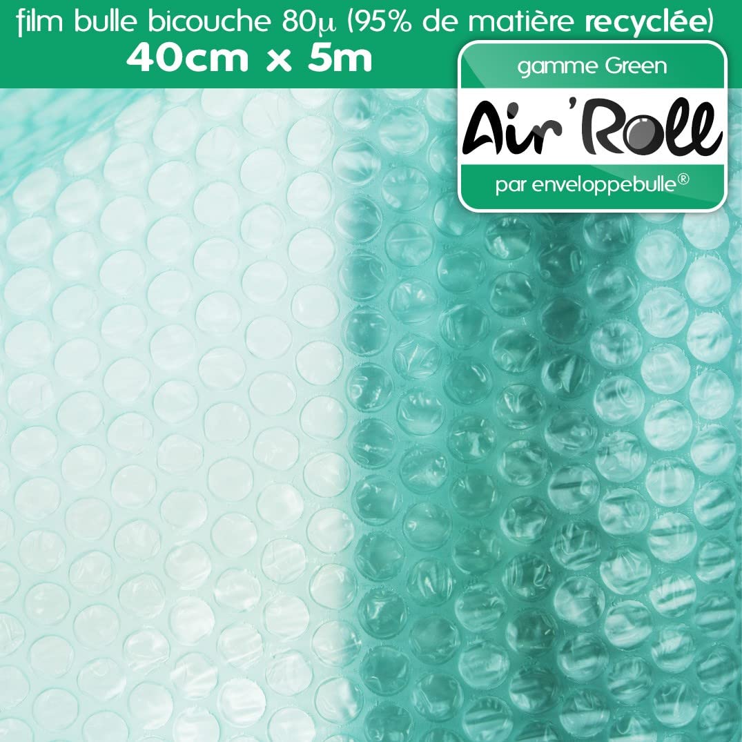 Lot de 6 Rouleaux de film bulle d'air RECYCLE largeur 40 cm x longueur 5 mètres - gamme Air'Roll GREEN de la marque enveloppebulle