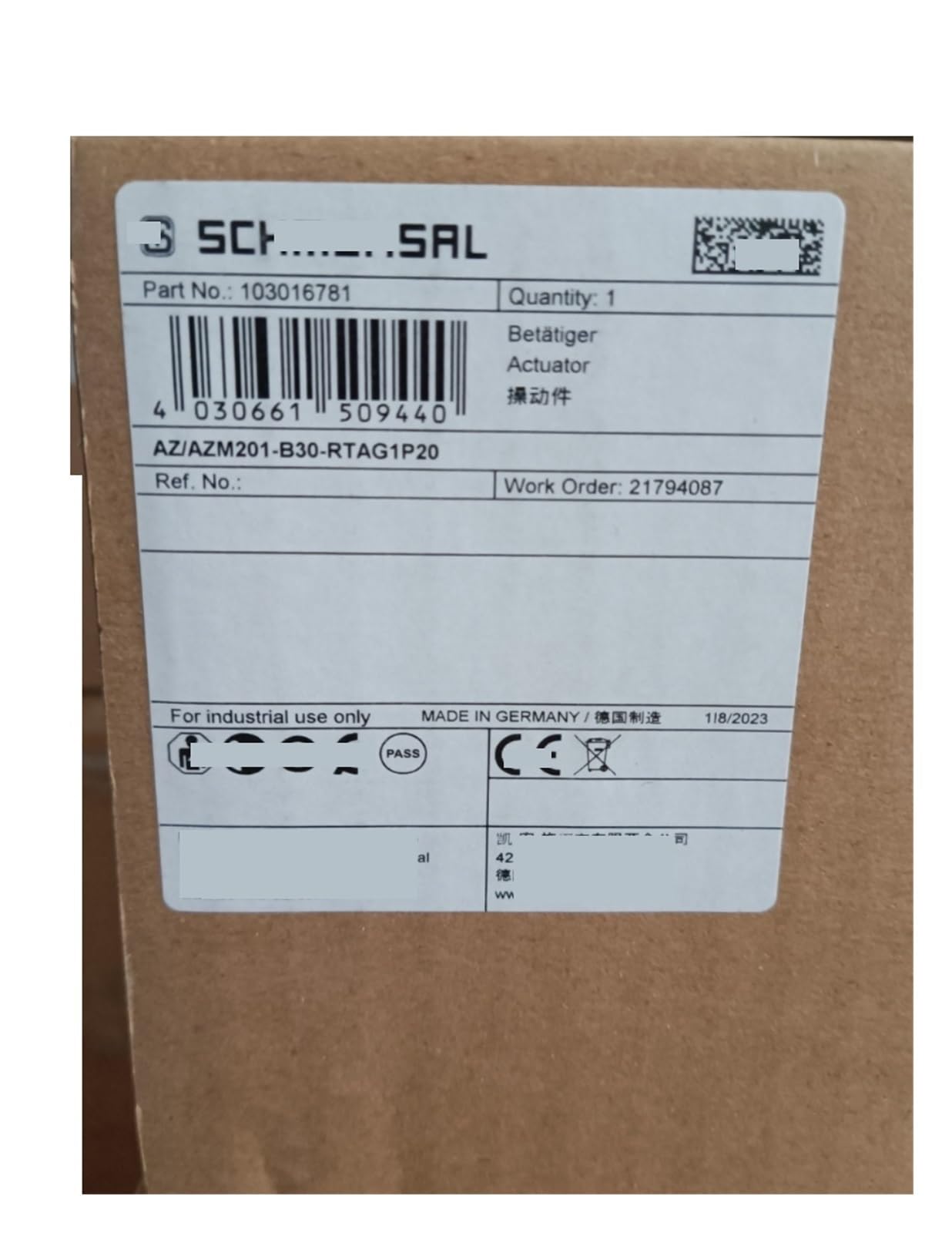 Interruptor de bloqueo de seguridad AZ/201-B30-RTAG1P20 Interruptor de bloqueo