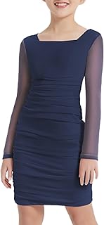 Girls Spaghetti Strap/Long Sleeve Special Occasion Bodycon Ruched Dresses Teen Party Formal Graduation Dance - Buy now