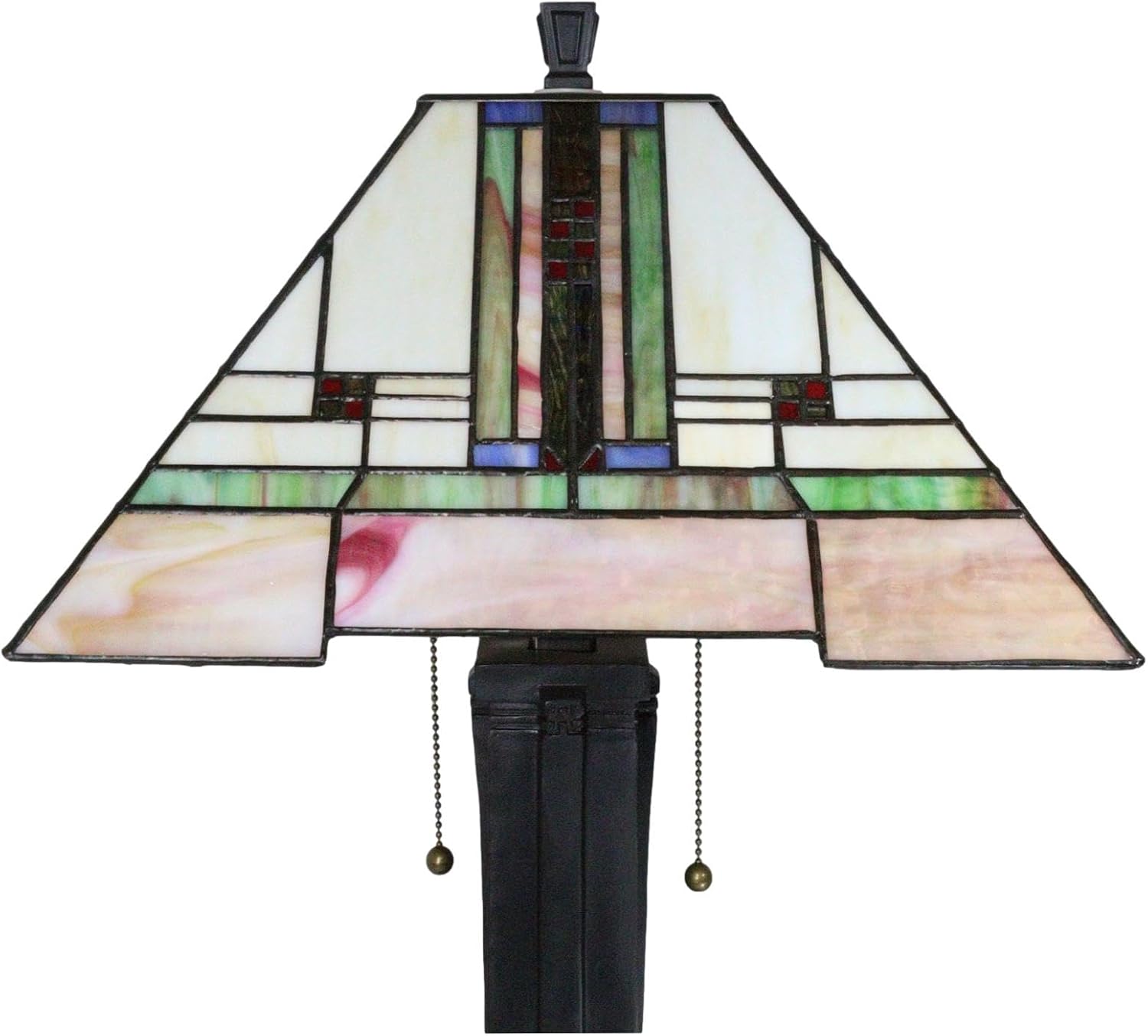 Ebros Gift Frank Lloyd Wright Mission Style Geometrical Pyramid Translucent Glass Shade Side Table Lamp with Dark Stained Faux Wood Resin Base 28.5" Tall Classic Luxury Decorative Desk Light