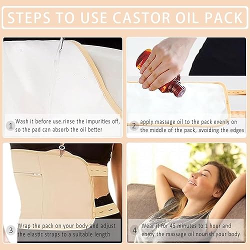 Miniatura 5 de Paquete de 5 unidades de aceite de ricino, paquete de hígado de aceite de ricino y compresa de aceite de ricino reutilizable, correa elástica