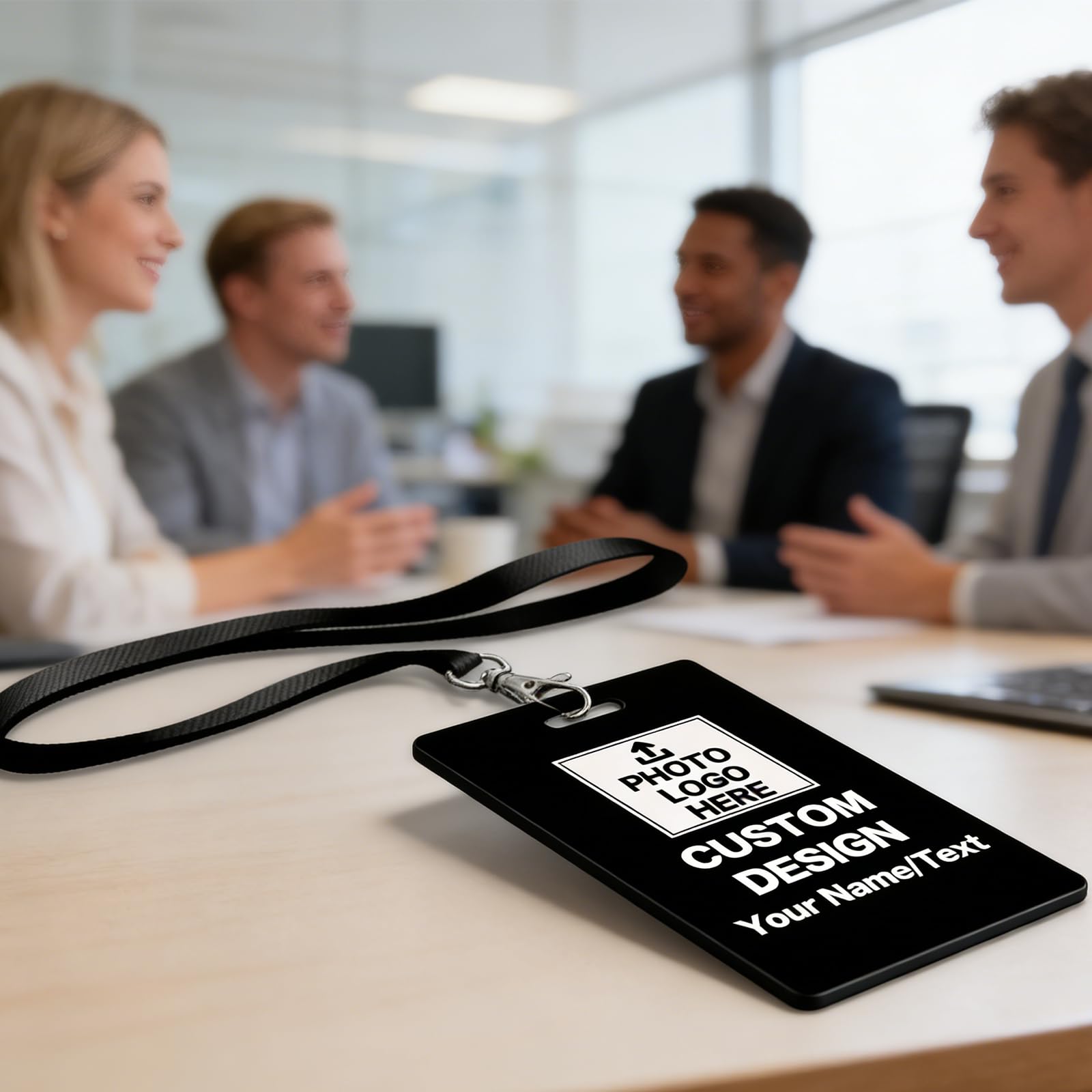 Badge identificativo personalizzato con cordino, stampa fronte/retro, per lavoro ufficio studente