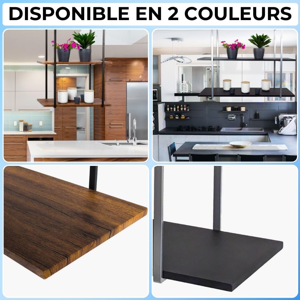 YELLOO - Etagere Cuisine Suspendu pour Rangement et Organisation de Cuisine, Etagere Murale de Plafond, Design Moderne Facile à Assembler Instructions Incluses (BAR SHELF) (Marron/Noix, 115 cm)