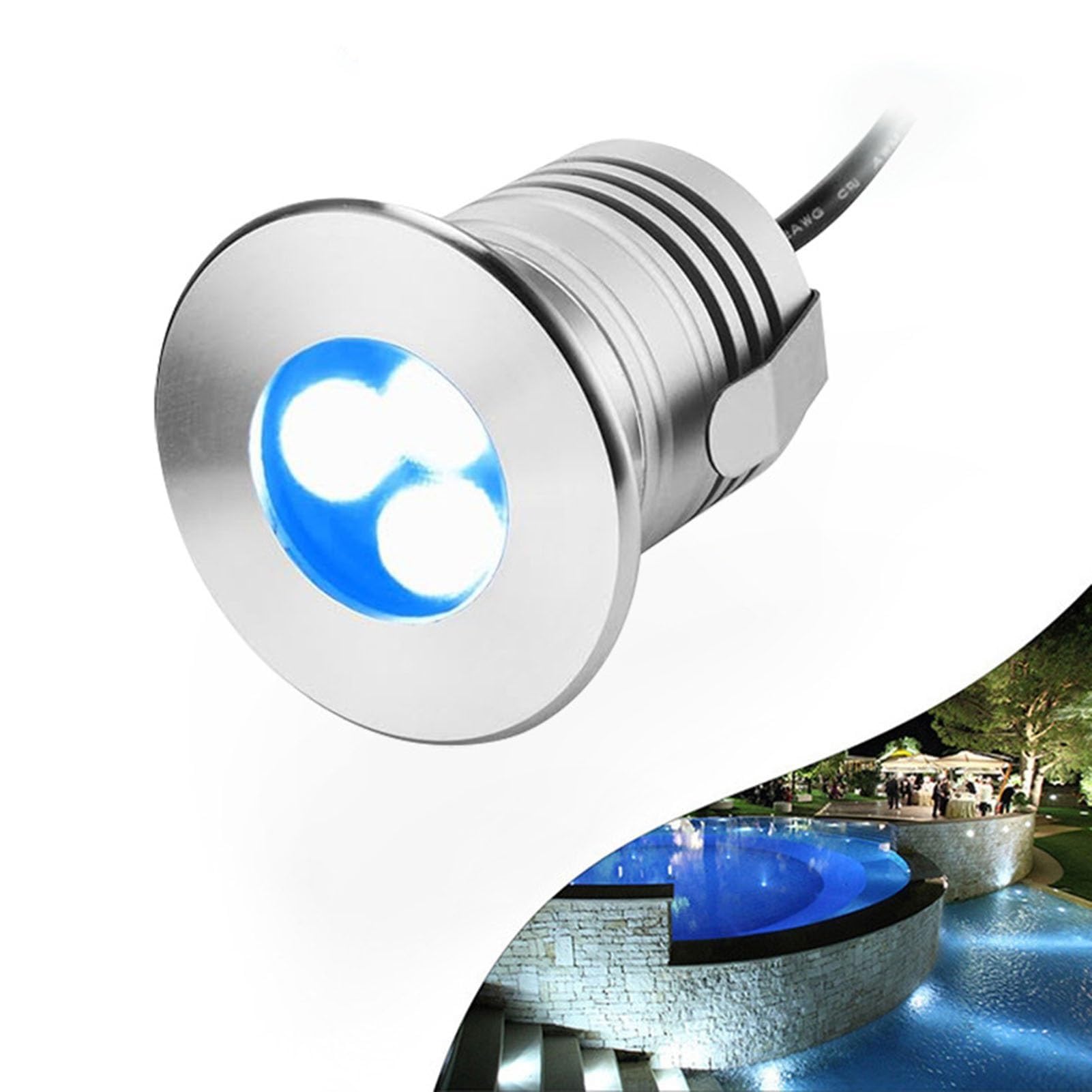 Lampada di illuminazione subacquea a LED impermeabile IP68, faretto for piscina in acciaio inossidabile da 3 W CC 12 V-24 V, luci esterno a for esterni(Natural White,12V)