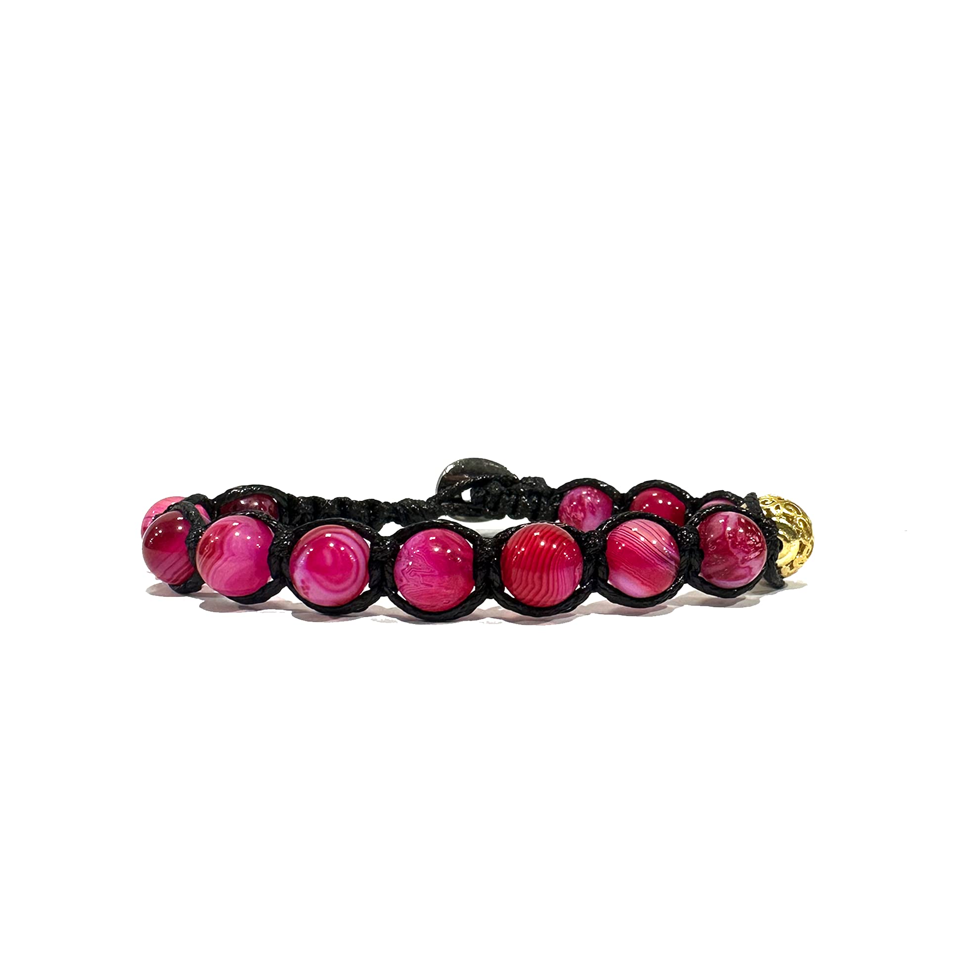 Samsara Bracciale Tibetano Buddista - Shamballa con Agata Fucsia - Filo in cotone cerato