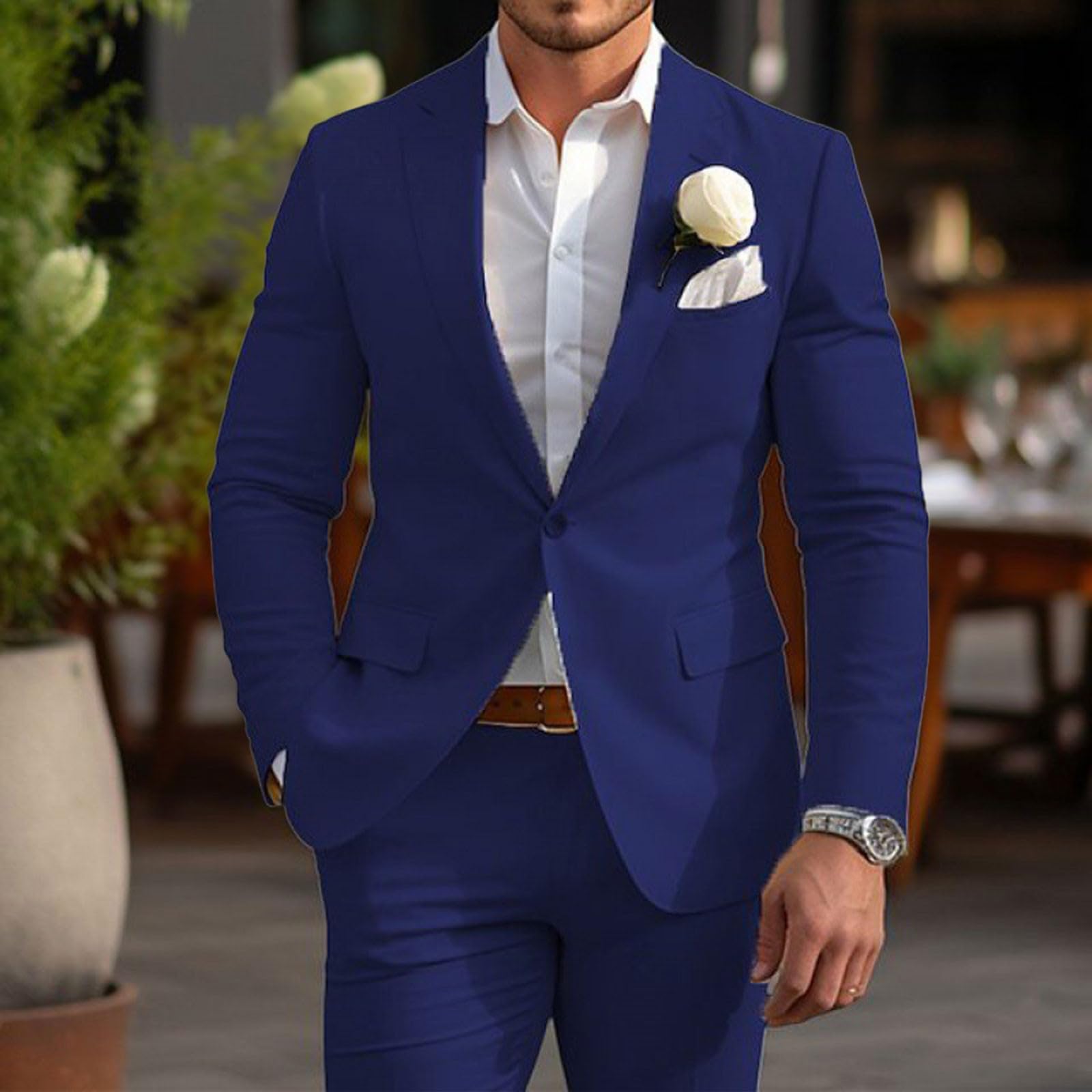 Chaqueta Americana Hombre, Abrigo de Traje Masculino Informal y de Negocios con Diseño de Un Botón en Color Sólido Elegante