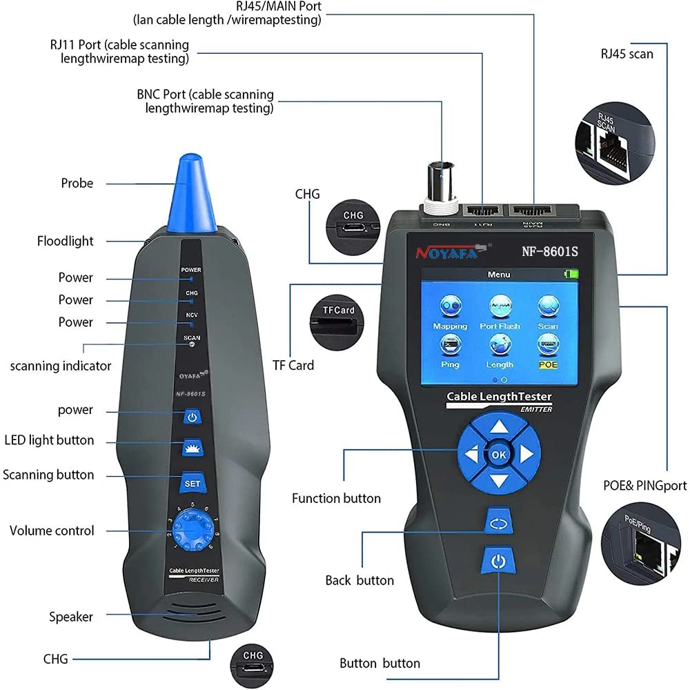 NF-8601W Cable Tester with PoE Ping Functions for Network, BNC Coaxial, and Telephone Cables