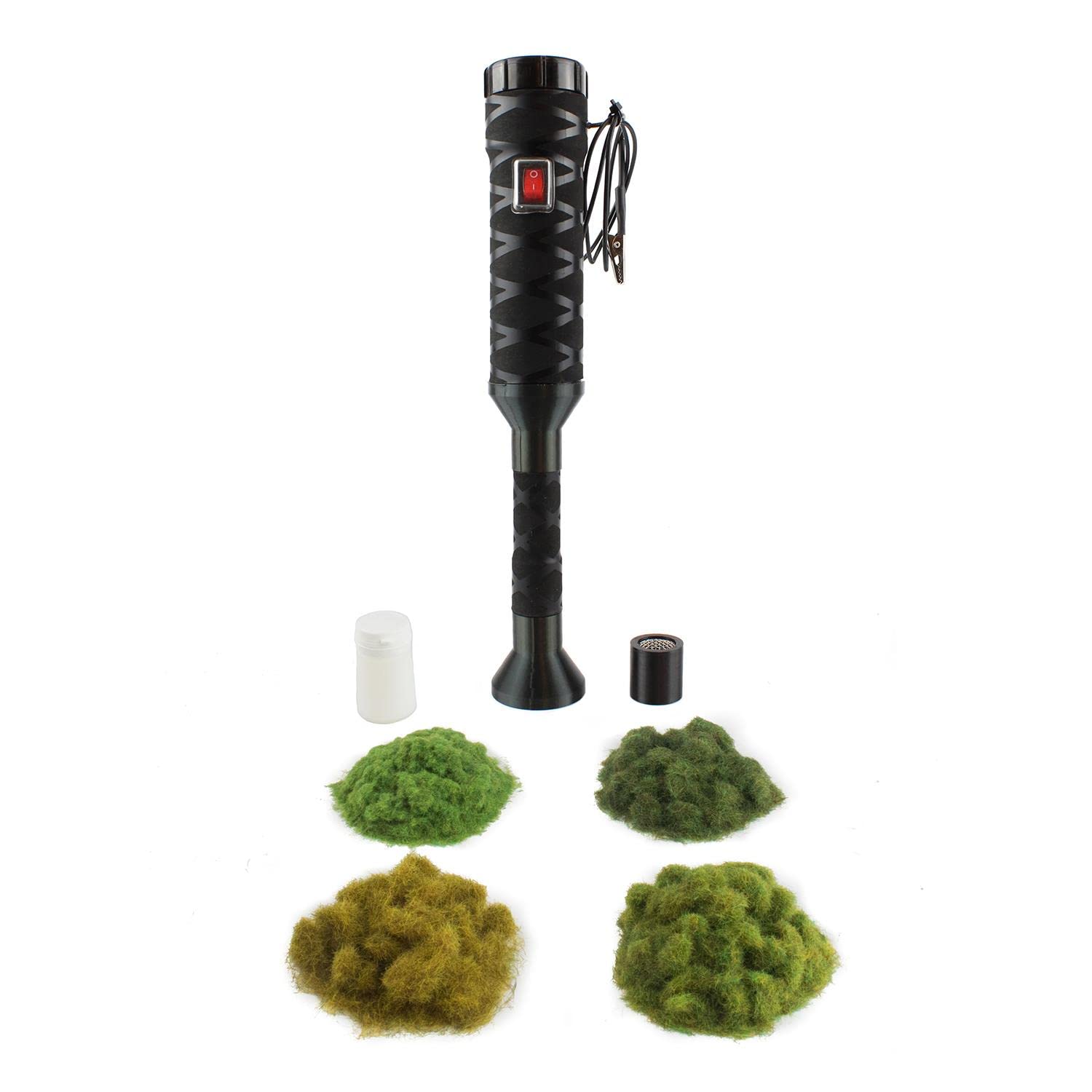WWScenics Pro Grass Detailer Begrasungsgerät Starter Set - Modellbahn Modellbau Diorama Gelände Gerät Streugras Statische Grasfasern Flocke Landschaftsbau Geländebau