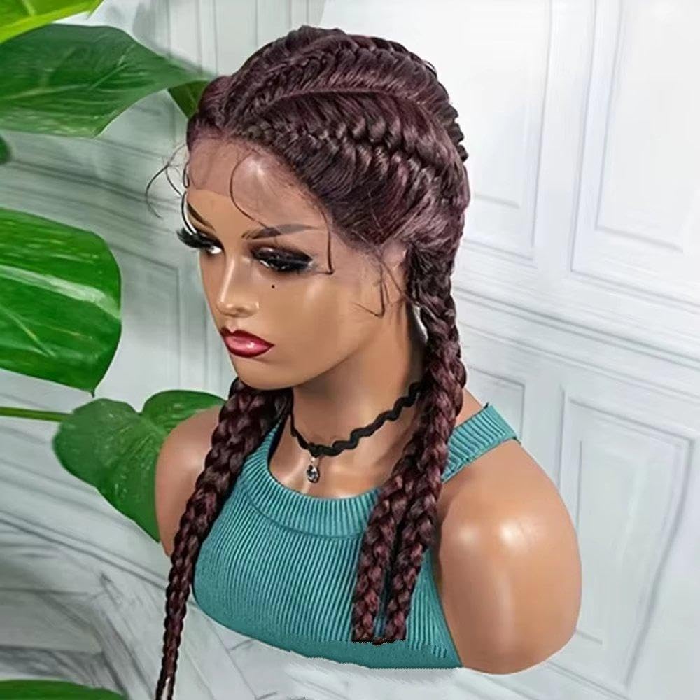 Haarpflege Burgunderrote Geflochtene Perücken Mit Spitze Vorne Cornrows Braids Perücke Mit Babyhaar Für Schwarze Frauen