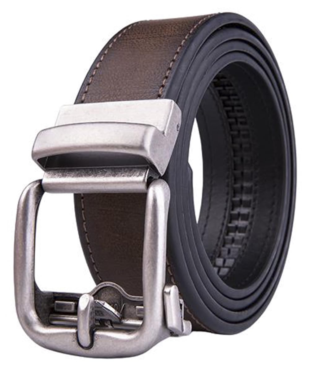 Fabio Valenti Men's Genuine Leather Ratchet Dress Belt with Automatic Buckle, Adjustiable (Brown, 32/34)