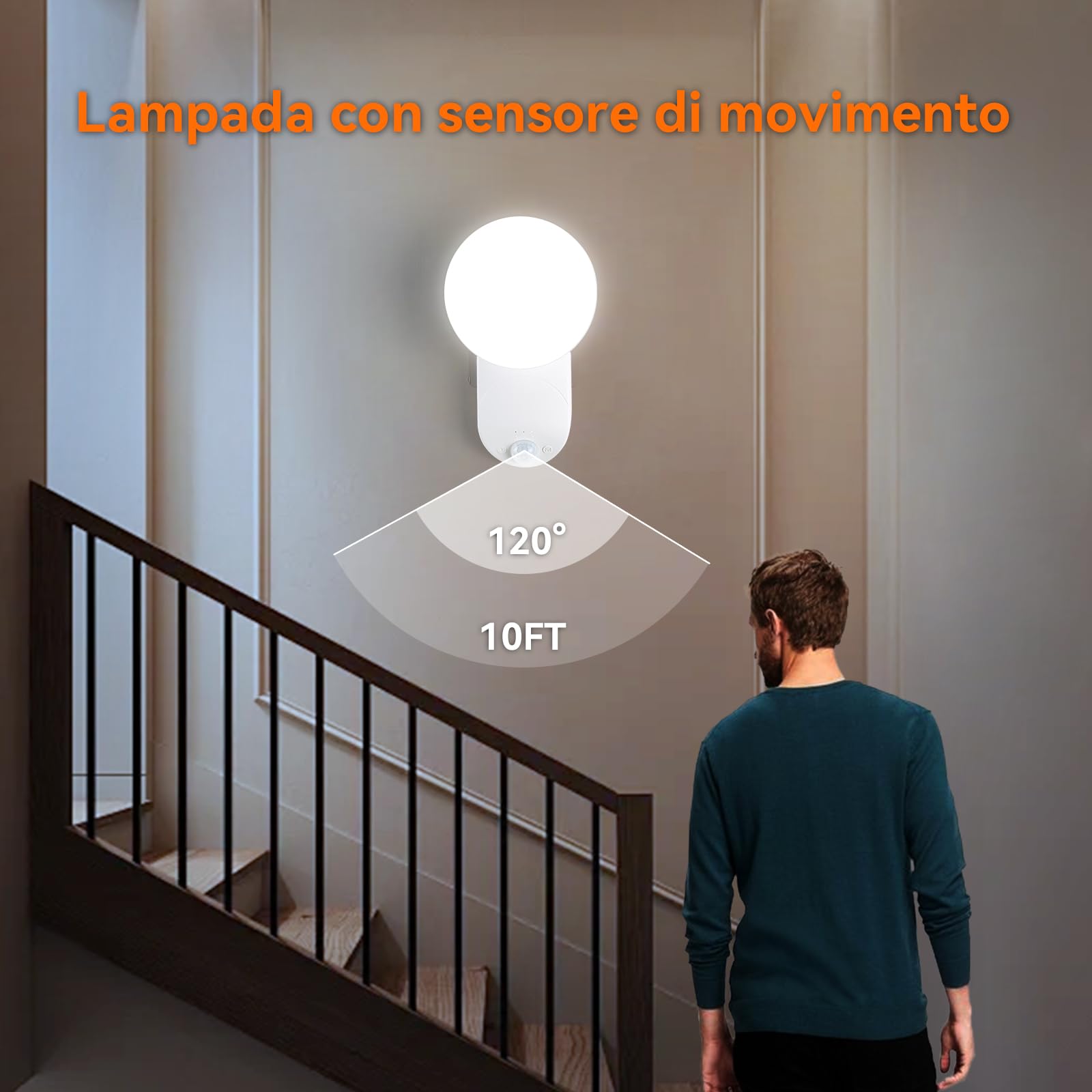 Luce LED Sensore Movimento USB Ricaricabile 3000K 4500K 6000K, Lampada da muro Senza Corrente con 5000mAh Batteria, Luci Sensore Interno con Telecomando per Garage Cantina Corridoio Cameretta Bagno