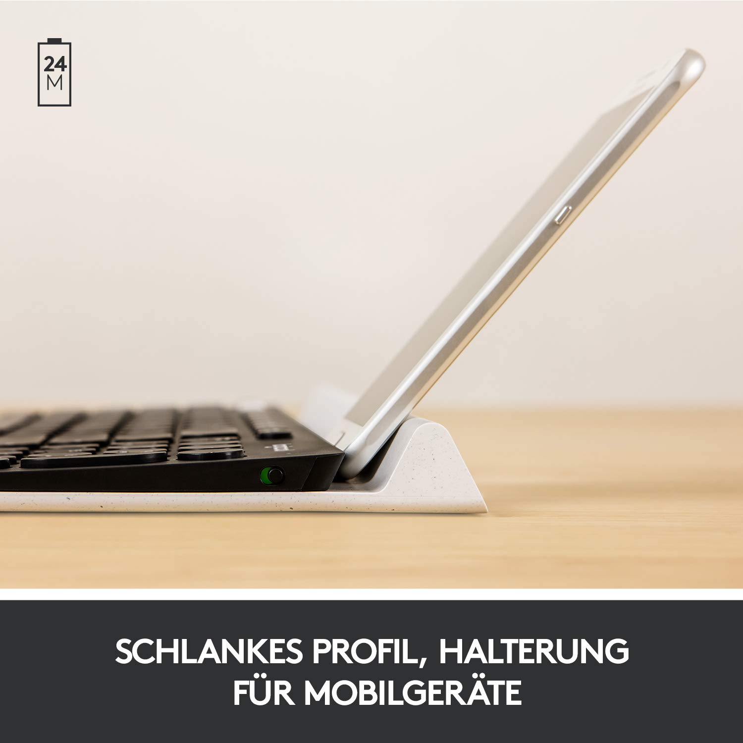 Logitech K780 Kabellose Tastatur, Bluetooth & 2.4 GHz Verbindung, Multi Device & Easy-Switch Feature, Integrierte Halterung, PC/Mac/Tablet/Smartphone, Deutsches QWERTZ-Layout - Dunkelgrau/Weiß