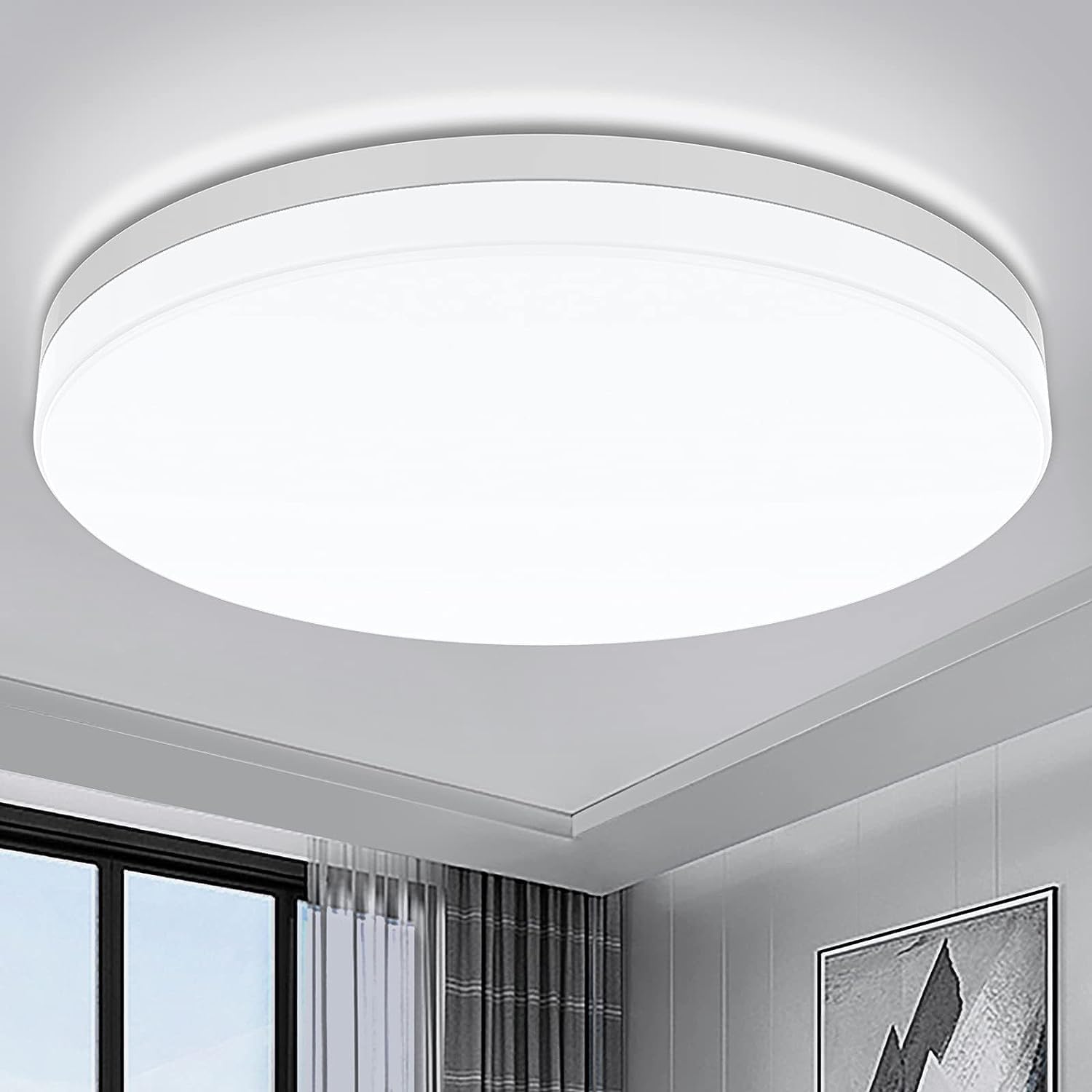 LED Flush Mount Ceiling Light Fixture,18W 5000K Cool White Round Led Ceiling Lights 9.5 Inch Waterproof Led Ceiling Lamp No Flicker Led Light Fixtures for Bathrooms, Kitchens, Bedrooms Lighting