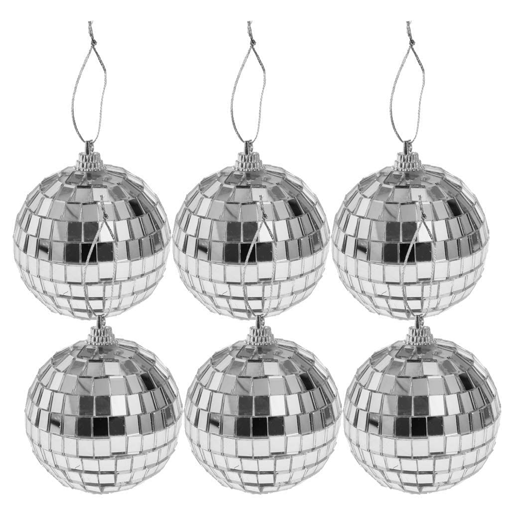 C R Tradelink Decoration Glass Round Mirror Disco Ball, Hanging Mirror Ball Ornament Used for Decoration for Home, Christmas, Diwali (Silver, 5 Cm) Pack of 6 Balls, 5 cm Size
